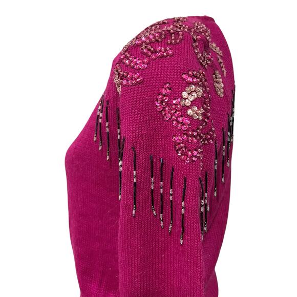 A’Milano Vintage Sweater Skirt Set 80s 90s Pink Beaded Fringe NWT Womens Medium - Picture 6 of 16